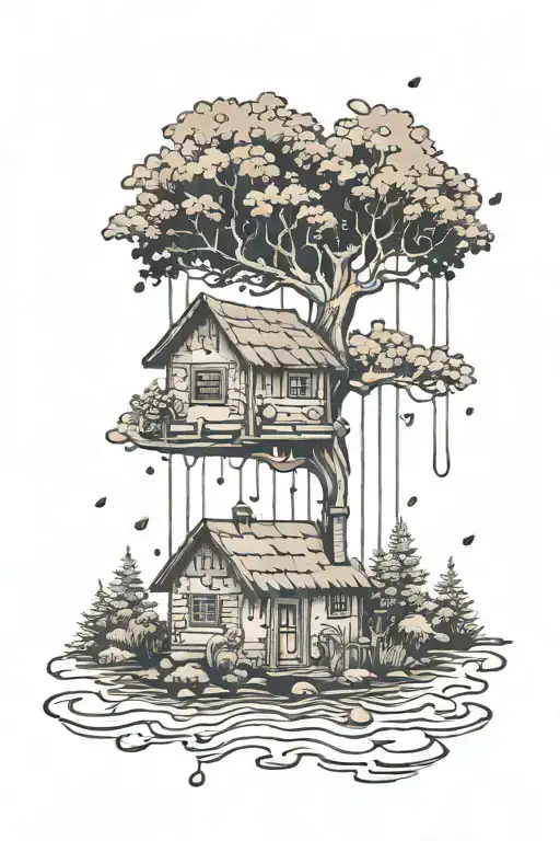 Cottage Forest Dark Rain Drops Falling