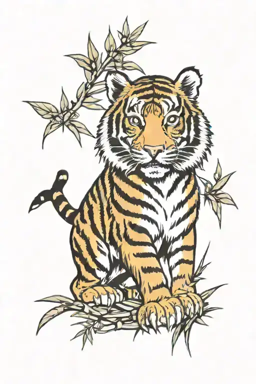 Tiger Hiding In Bamboo Shoots