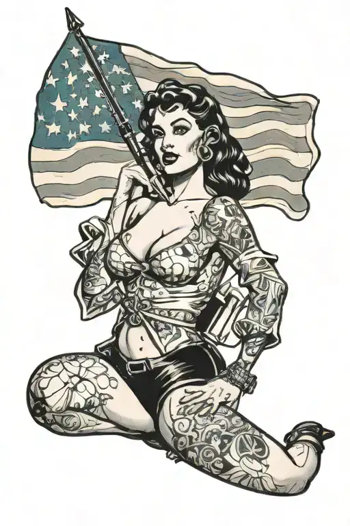 Military Pin Up Girl In Lingerie