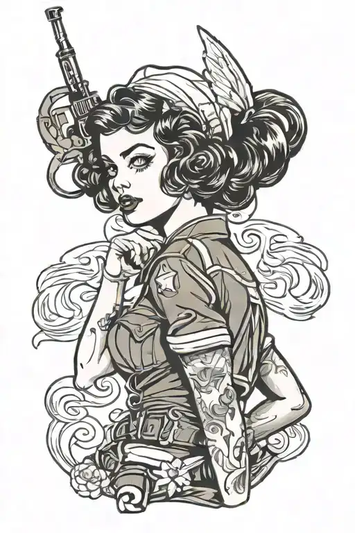 Traditional Military Pin Up Girl Leaning