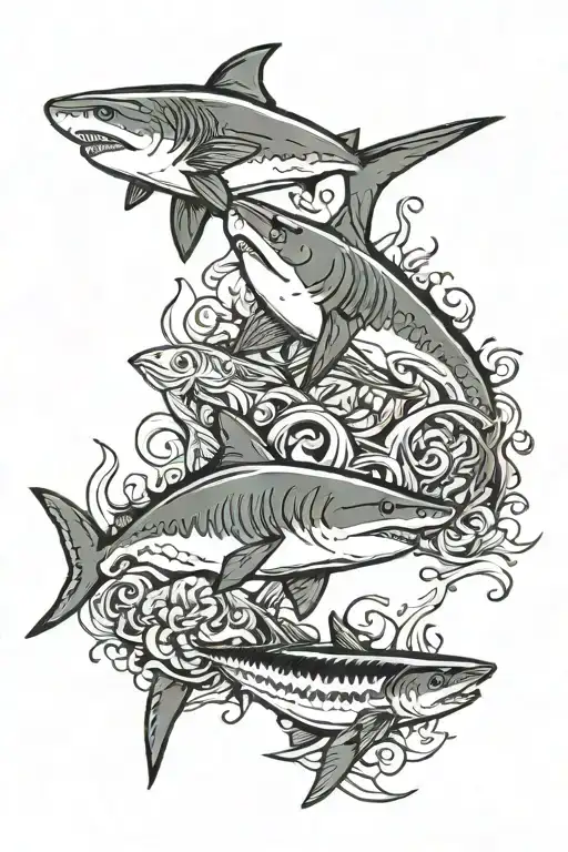 Sharks And Fish Swimming Shoulder