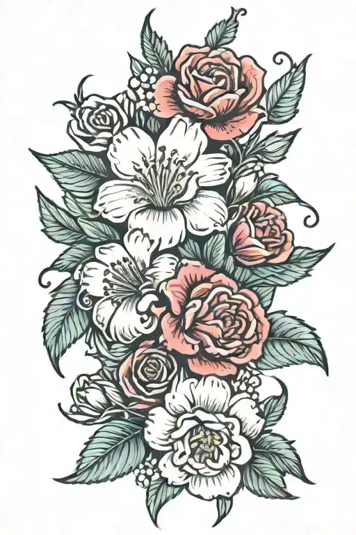 A Red Spine Memorial Tattoo For A Mum Who Died Of Ovarian Cancer Using Lillie Flowers