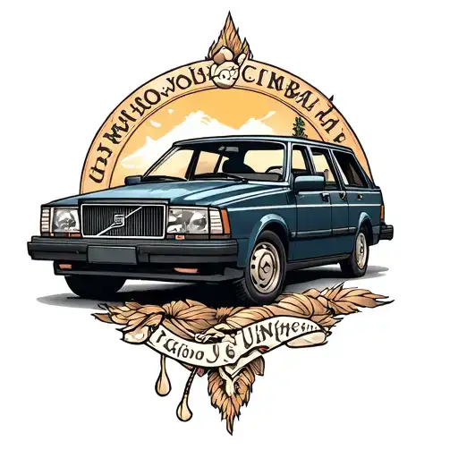Car Volvo 940 Combined With Viking Culture Tattoo That Includes
