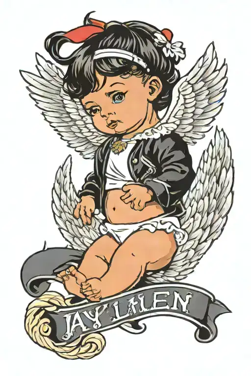 Baby Girl With Wings And The Name Jaylen Under It