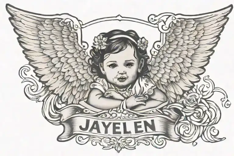Baby Girl With Wings And The Name Jaylen Under It And Rip Llj