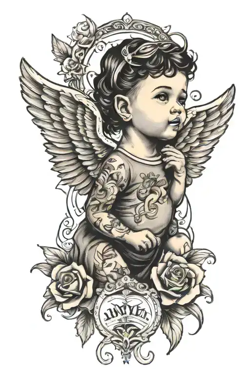 Baby Girl With Wings And The Name Jaylen Under It And Rip Llj