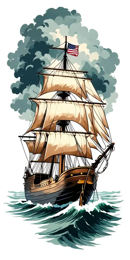 Tall Ship Sailing Through Stormy