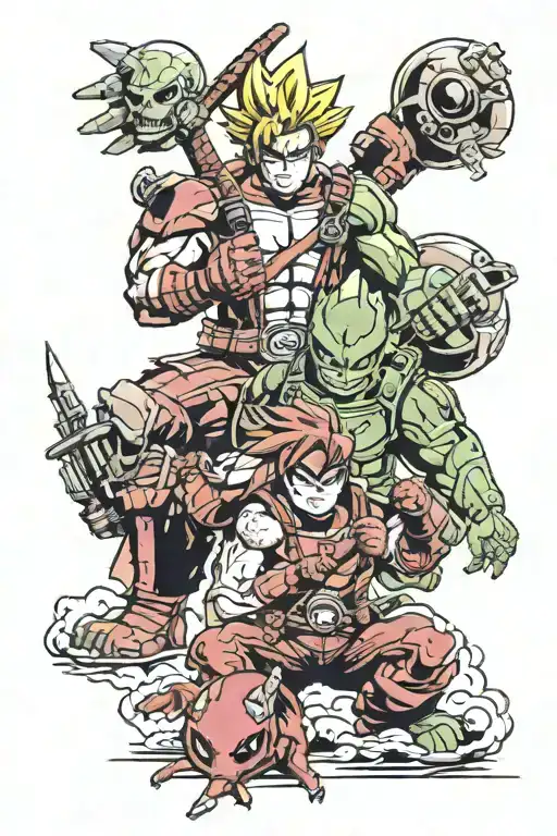 Goku With Deadpool And Master Chief