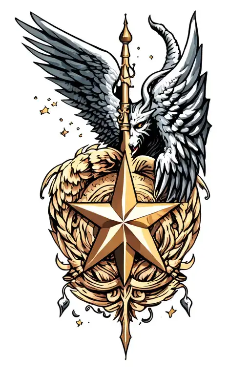Star With A Angle Wing And A Demon Wing