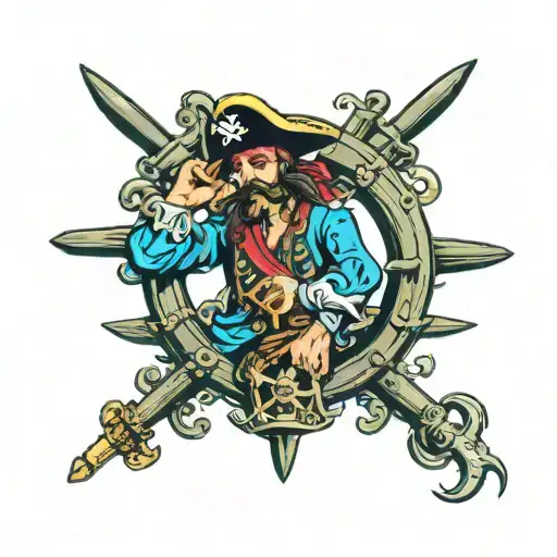 Pirate Steering A Boat Sailing