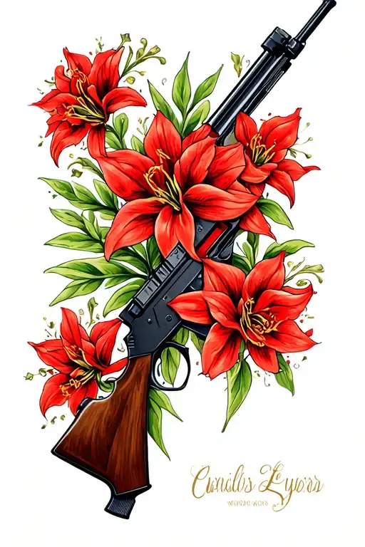 Red Lycoris Surrounding A Rifle
