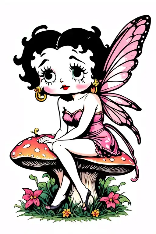 Betty Boop Fairy Sitting On Mushroom