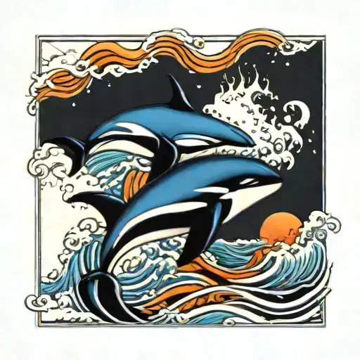 Killer Whales In Waves And Colors With Cosmic