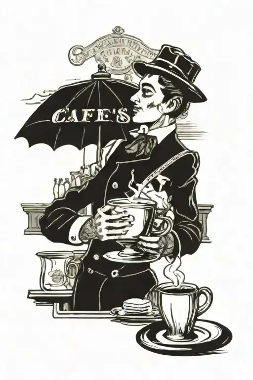 Vintage French Cafe Scene With A Barista Serving Coffee