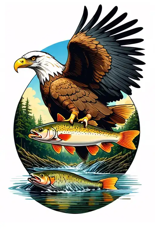 American Traditional Eagle Grasping A Brook Trout In Talons