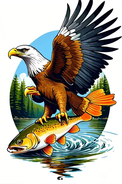 American Traditional Eagle Grasping A Brook Trout In Talons