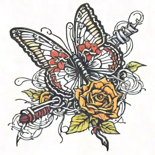 Butterfly And Barbed Wire Wrapped