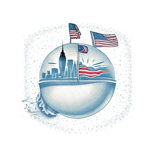 A Golf Ball On A Tee With A Skyline Of New York In The Background