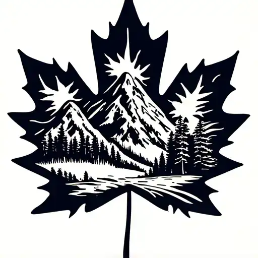 Cool Canadian Maple Leaf And Mountain Scene On Calf