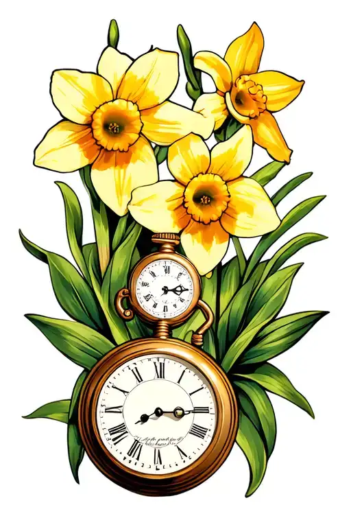 2 Pocket Watches With Daffodil
