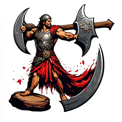 Bloody Gladiator Who Just Triumphed The Battle Axe