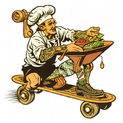 A Cook Preparing A Meal On A Skateboard Grill