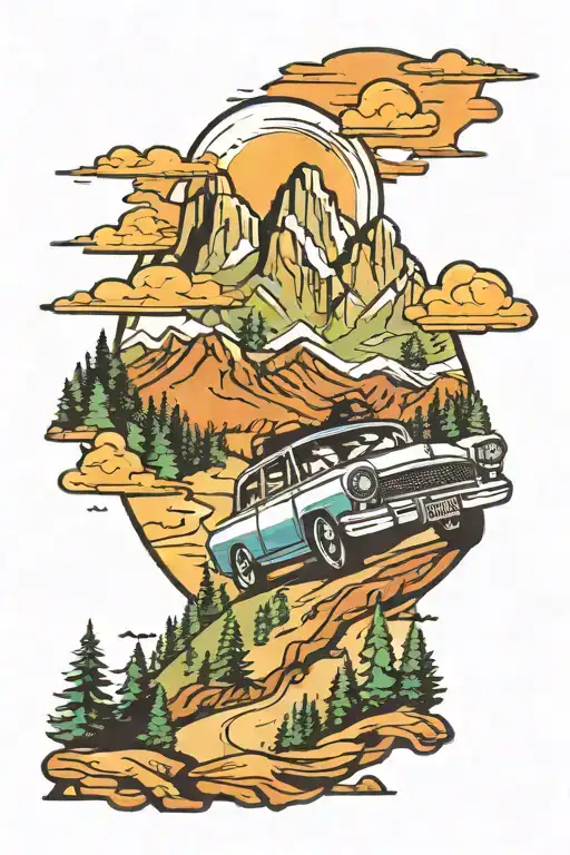 Car Roadtripping Through Mountains Scene