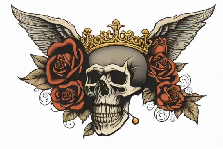 Crown Skull Day Of Dead Wings Roses