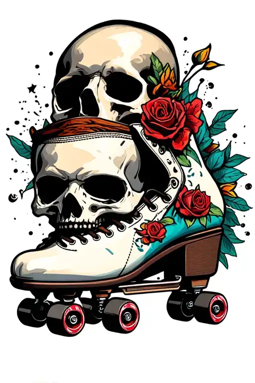 A Roller Skate Coming Out Of A Skull's Skull Surrounded