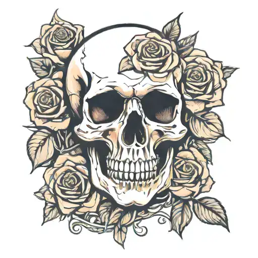 Skull And Roses With Roman Numerals