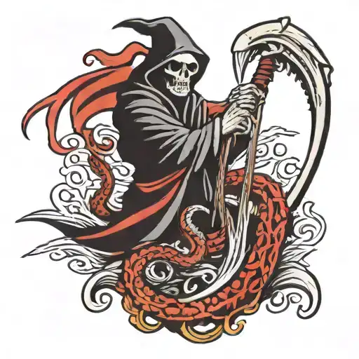 Grim Reaper Spearing Kraken