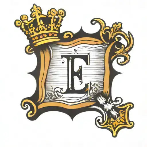 Letter E With Crown Holding Book