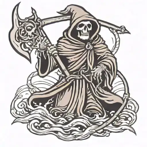 Grim Reaper Holding A Harpoon
