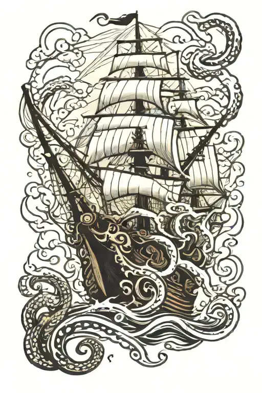 Kraken Attacking A Ship