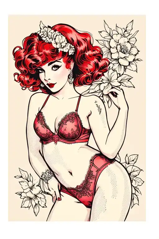 Red Head Pin Up Girl In Lingerie