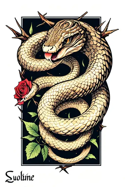 One Snake Trapped In Posin Ive And Rose Thorns
