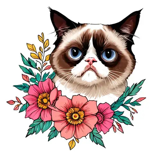 Grumpy Cat With Florals
