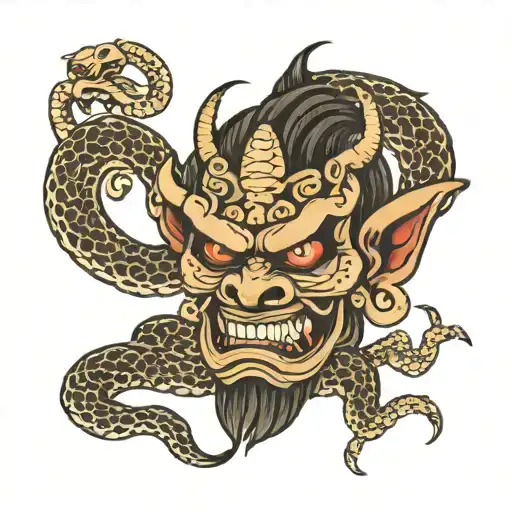Japanese Oni Mask With Snake
