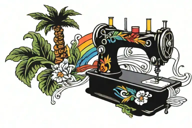 Sewing Machine Palm Tree Wave Rainbow