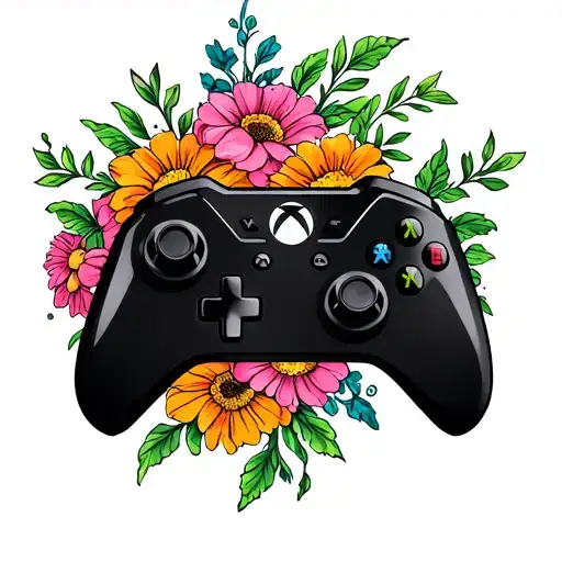 Xbox Controller With Flowers Behind It