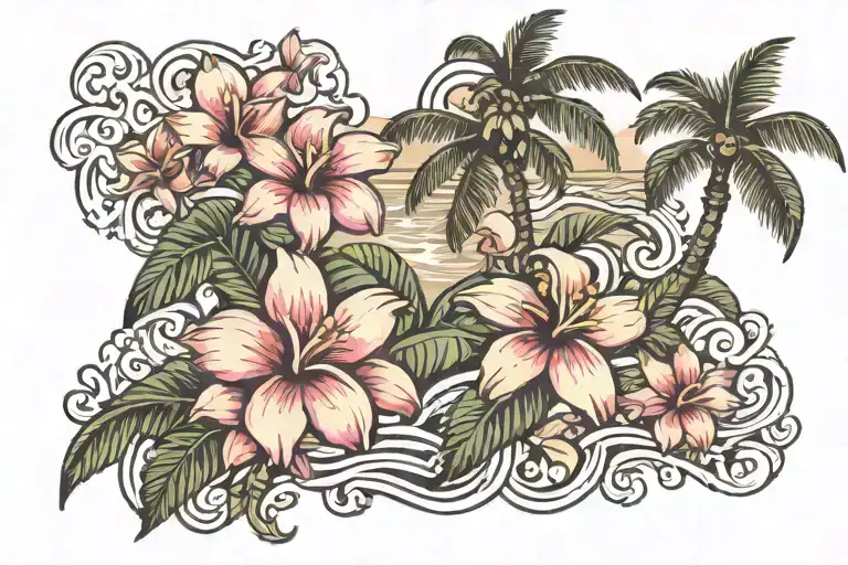 Outdoor Furniture Sewing Hawaiian Ocean Wave Palm Tree Plumeria