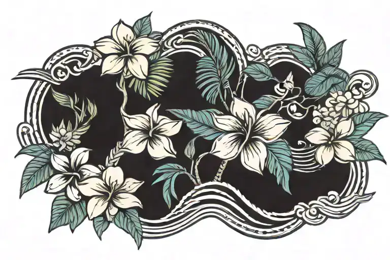 Sewing Hawaiian Ocean Wave Palm Tree Plumeria