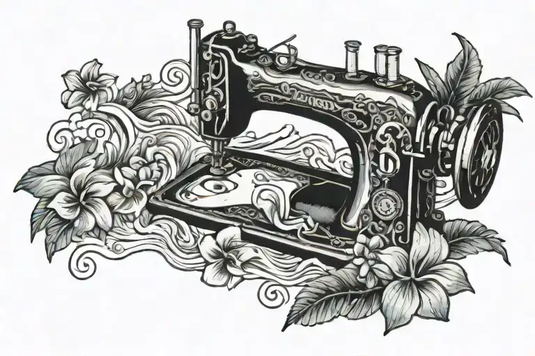 Sewing Machine Hawaiian Ocean Wave Palm Tree Plumeria