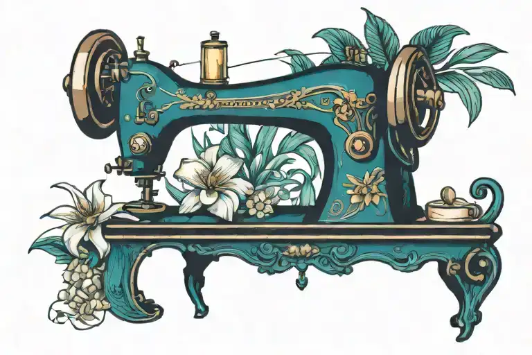 Sewing Machine Hawaiian Ocean Wave Palm Tree Plumeria