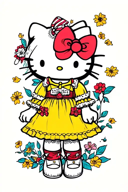 Hello Kitty Wenesday Addams In Yellow Sundress