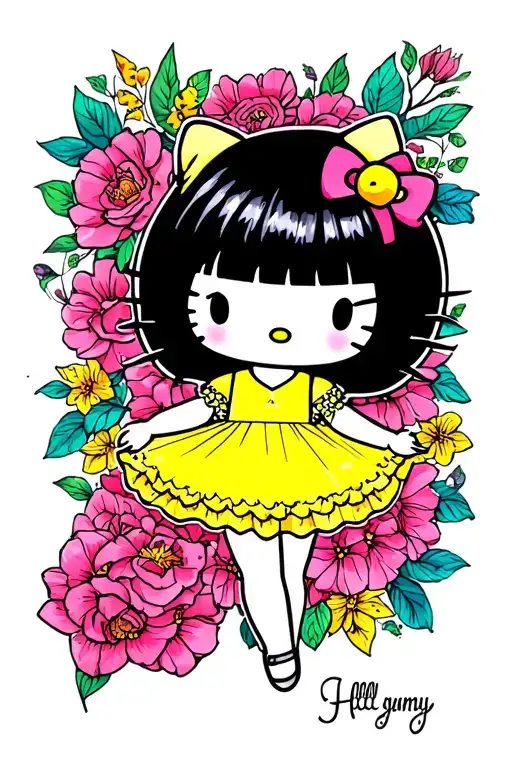 Hello Kitty Emo Black Hair In Yellow Sundress