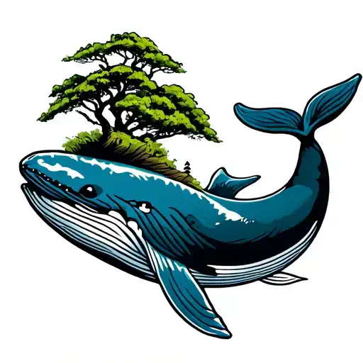 Whale With An Island On Its Back In The Sailor Jerry Traditional Style