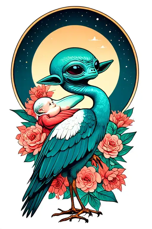 A Crane Carries A Baby Alien