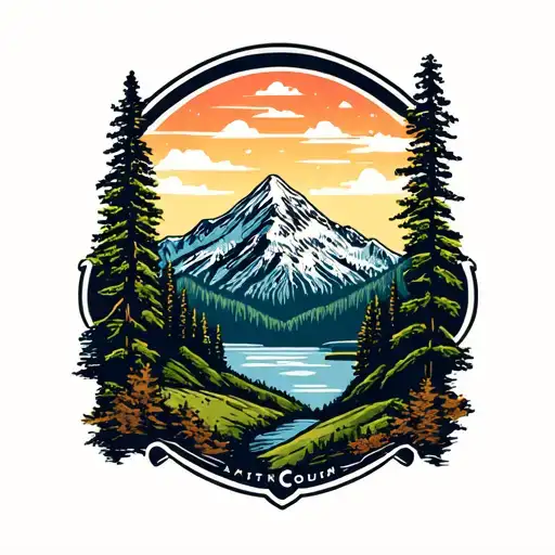 Simple Washington Mountain Landscape With Border Outline