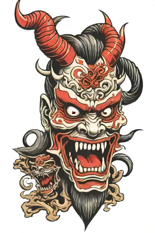 Japanese Demon Mask With Blood In The Mouth